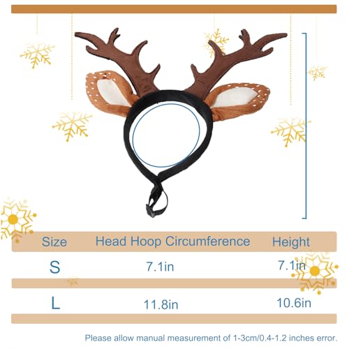 Dog Christmas Reindeer Headband, Puppy Elk Hat Antlers Headwear, Pet Christmas Costumes, Xmas Outfits for Small Medium Dogs Cats (Small)