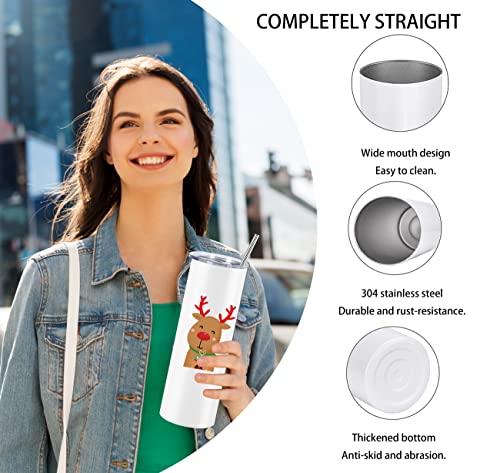 20 Oz Stainless Steel Straight Skinny Tumbler Set (8 Pack), Insulated Slim Thin Travel Cup with Lid, Black