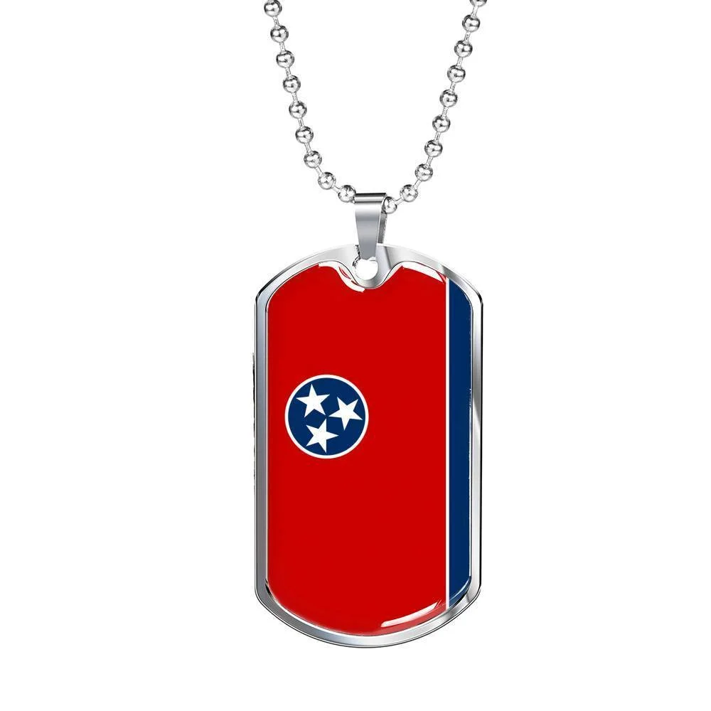 Tennessee Flag Pendant Stainless Steel or 18k Gold Dog Tag Necklace 24