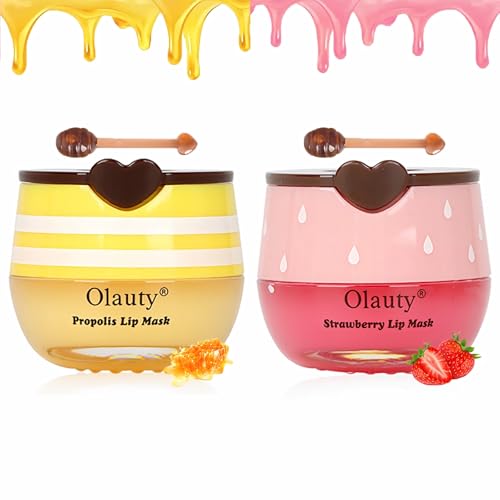 4 PCS Bee Lip Balm Lip Mask Honey Pot, Honey & Strawberry & Watermelon & Apple Lime Lip Sleeping Mask Propolis Moisturizing Lip Balm with Stick, Hydrating Prevention Dry & Cracked