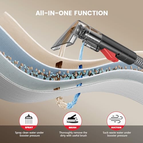 Portable Carpet & Upholstery Cleaner Machine - 15Kpa Deep Cleaning for Area Rugs, Pets, Couch & Car, Cleaning Machine with Dual Size BrushHead & Self-Cleaning System, Spot Cleaner for Stairs/Furniture