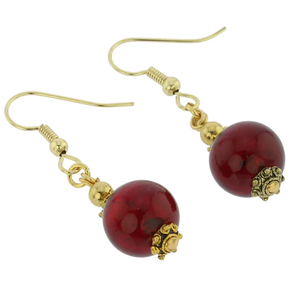 GlassOfVenice Murano Glass Antico Tesoro Balls Earrings -Ruby Red
