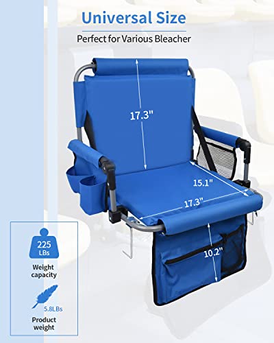 Stadium Seat with Back Support, Bleach Seat with Backrest and Cushion, Stadium Chair with Cup Holders, Mesh Bag and Hidden Hook for Basketball and Soccer Bench