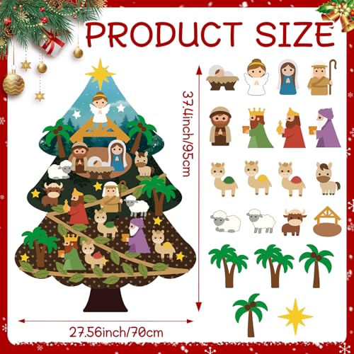 Mindsoft DIY Felt Christmas Tree Set for Toddlers 3 ft Felt Nativity Set for Kids with 20 Detachable Ornaments Christmas Wall Hanging Ornaments Decorations Party Favors Boys Girls Gifts