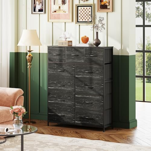 WLIVE Tall Dresser for Bedroom, Fabric Dressers Storage Tower, Dresser & Chest of Drawers Organizer Unit with 11 Drawers, Storage Cabinet, Hallway, Closets, Steel Frame, Wood Top