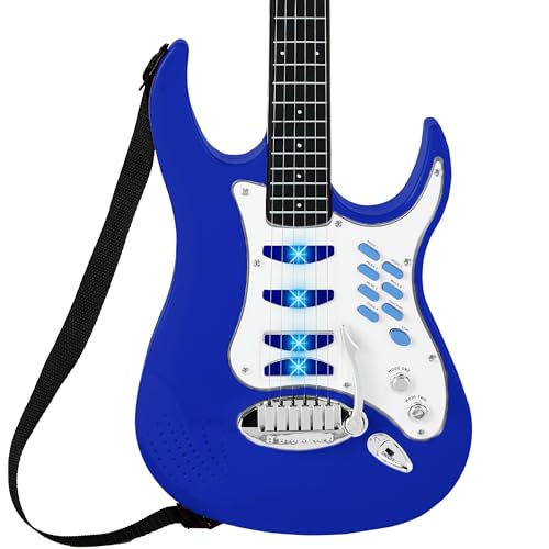 Best Choice Products Kids Electric Musical Guitar Play Set, Toy Guitar Starter Kit Bundle w/ 6 Demo Songs, Whammy Bar, Microphone, Amp, AUX, 2 Sticker Sheets - Blue