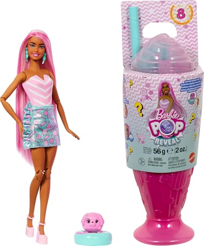 Barbie Pop Reveal Series Fashion Doll & Accessories Set, Treat Series, Cool Cupcake Theme with Pet, 8 Surprises Include Color Change