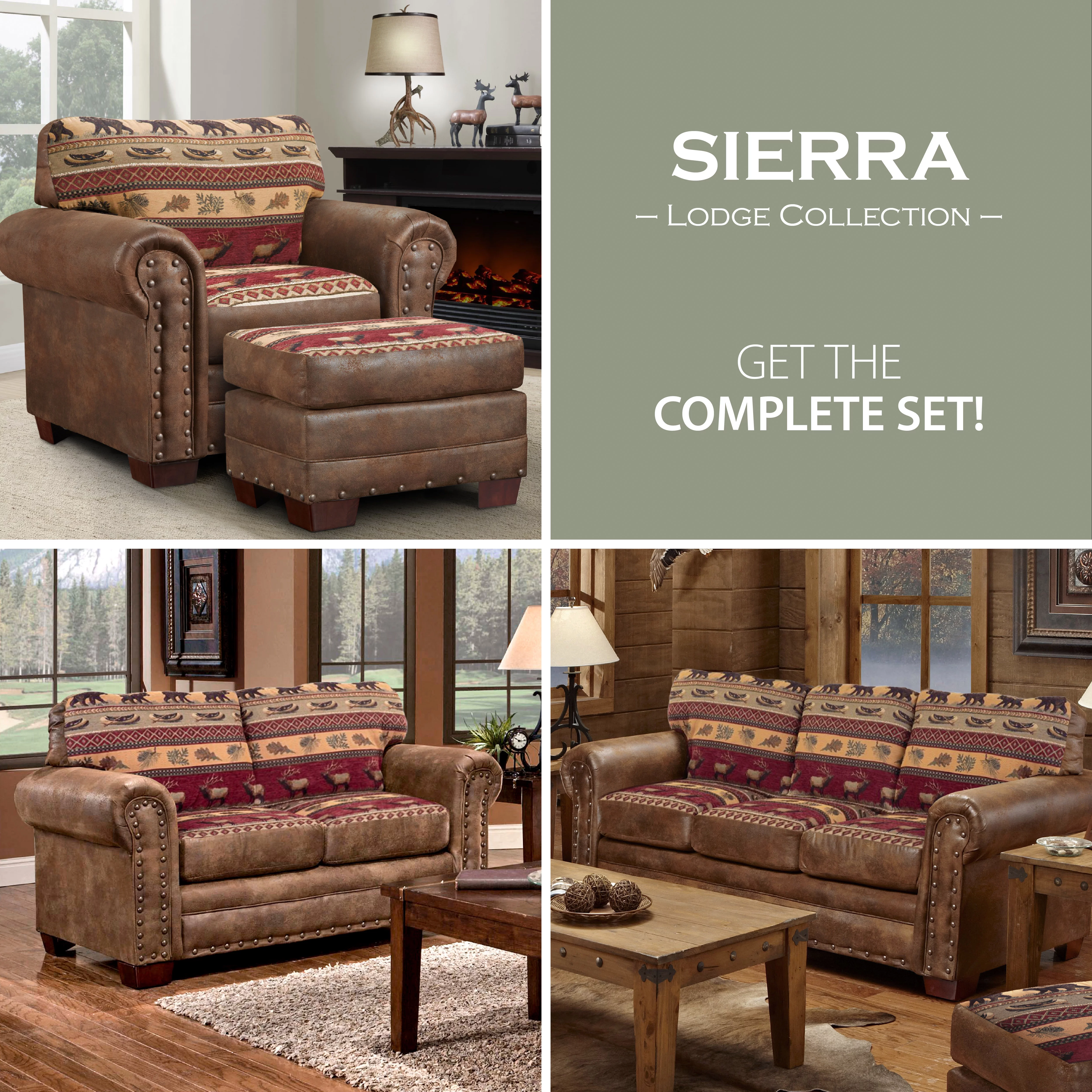 American Furniture Classics Sierra Lodge 4-piece Microfiber Sofa Set in Brown