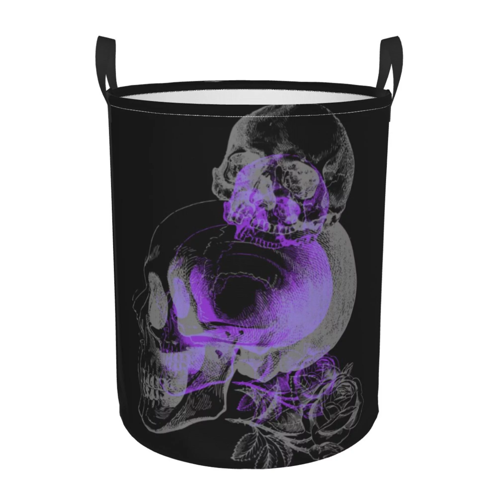 TEQUAN Waterproof Laundry Hampers, Purple Skull Bone Death Cranium Pattern Clothes Storage Basket with Handle (M)