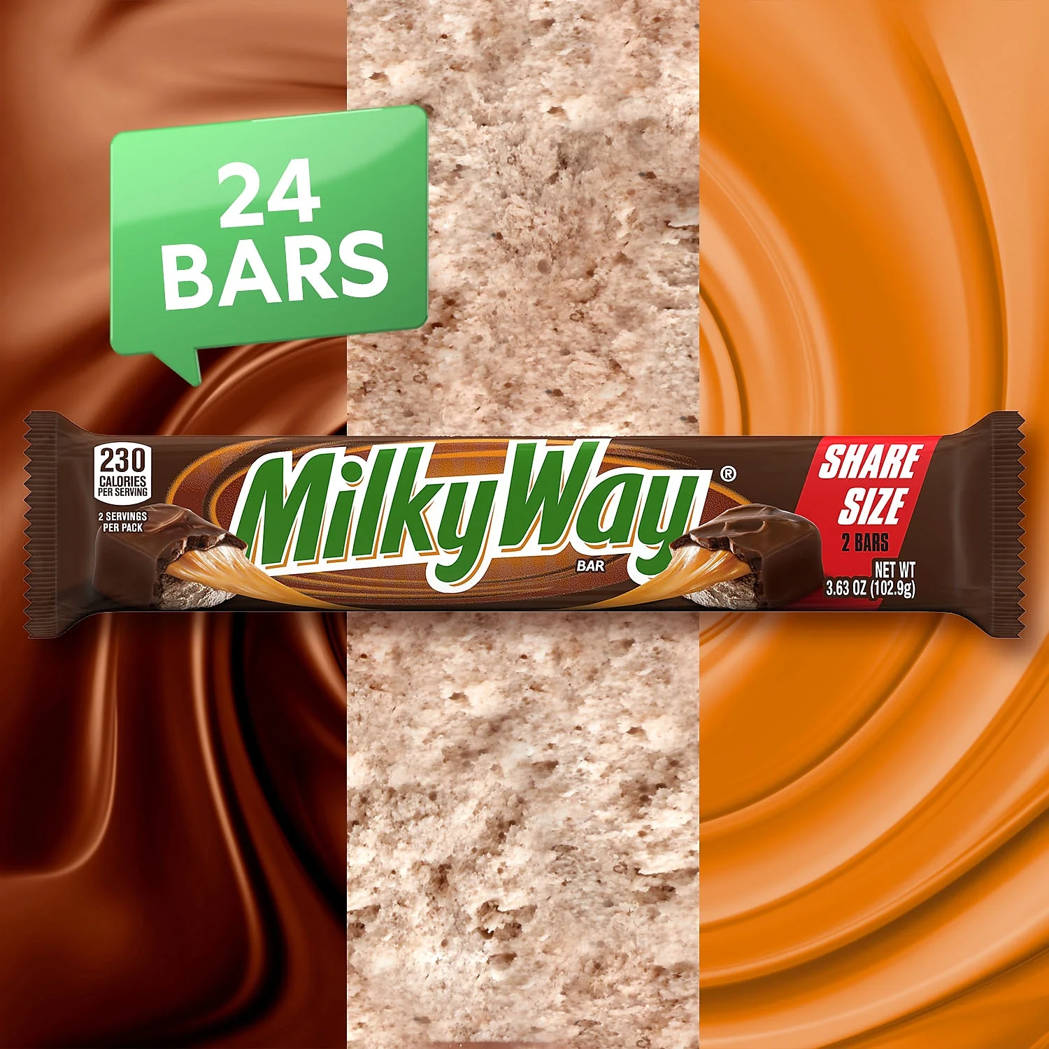 Milky Way Milk Chocolate Sharing Size Candy Bar 3.63 oz Bar Pack of 24 (MMM04401)