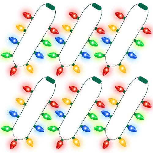 Blowata 6PCS Christmas Light Necklace, 9 Bulbs Christmas Accessories with 3 Flash Modes, Colorful Xmas Light Necklace for Party Favor Xmas Decorations Ugly Sweater Party Supplies Holiday Decor