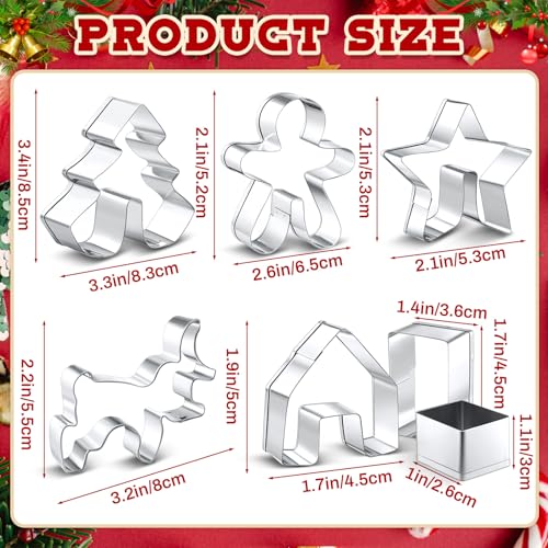 7 Pcs Christmas Mug Topper Cookie Cutters Mug Hugger Cookie Cutters over The Edge Cup Rim Cookies Cutter Stainless Steel for Christmas Coffee Mugs Hanging Gingerbread House DIY Cake Decoration