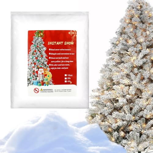 Premium Snow Flocking Powder, Instant Snow Powder, Original Self-Adhesive Snow Flock, Fake Artificial Snow, Snowflakes Flock for Christmas Tree, Great for Winter Decoration Displays (2 Pounds)
