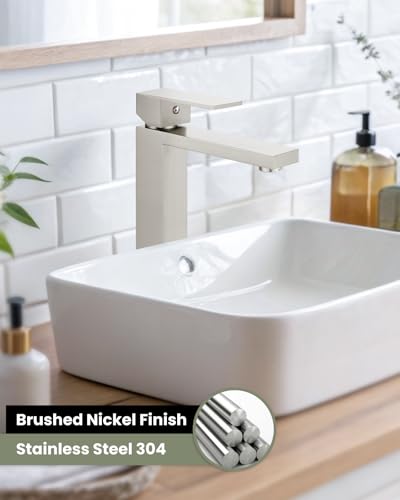 gotonovo Vessel Sink Faucet Single Handle Tall Bathroom Faucet One Hole Modern Lavatory Vanity Basin Mixer Tap Matching Supply Hoses and Pop up Drain Without Overflow, Brushed Gold