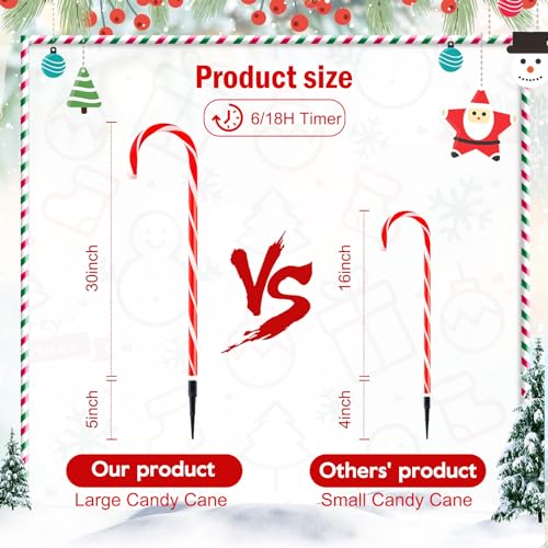 Brightown 20 Packs Solar Candy Cane Lights Outdoor Pathway, 8 Modes LED Outdoor Candy Cane Decorations Yard Lawn Driveway Walkway Sidewalk Christmas Decorations Outside