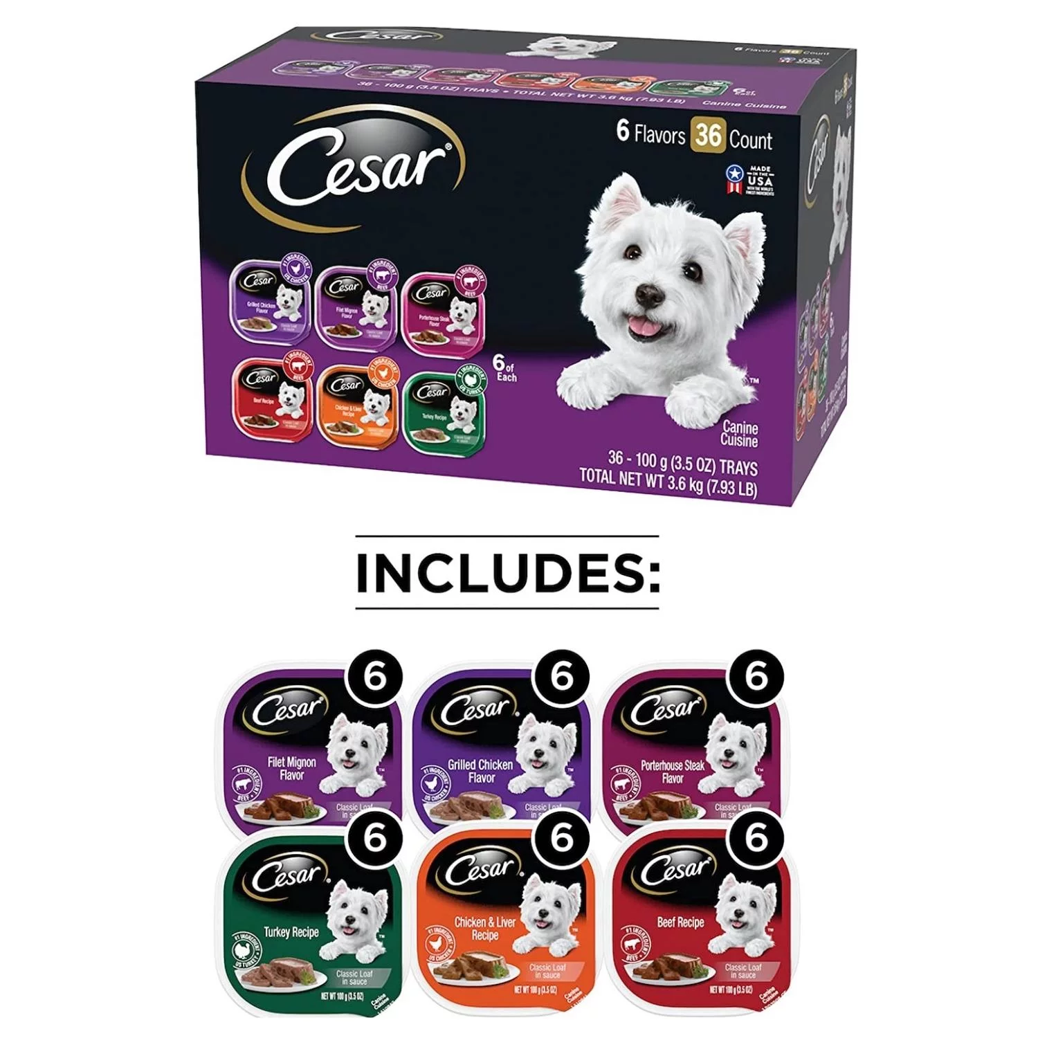 Cesar Gourmet Wet Dog Food Variety Packs – 36 Trays, 3.5 Oz On The Go Snack for Dog