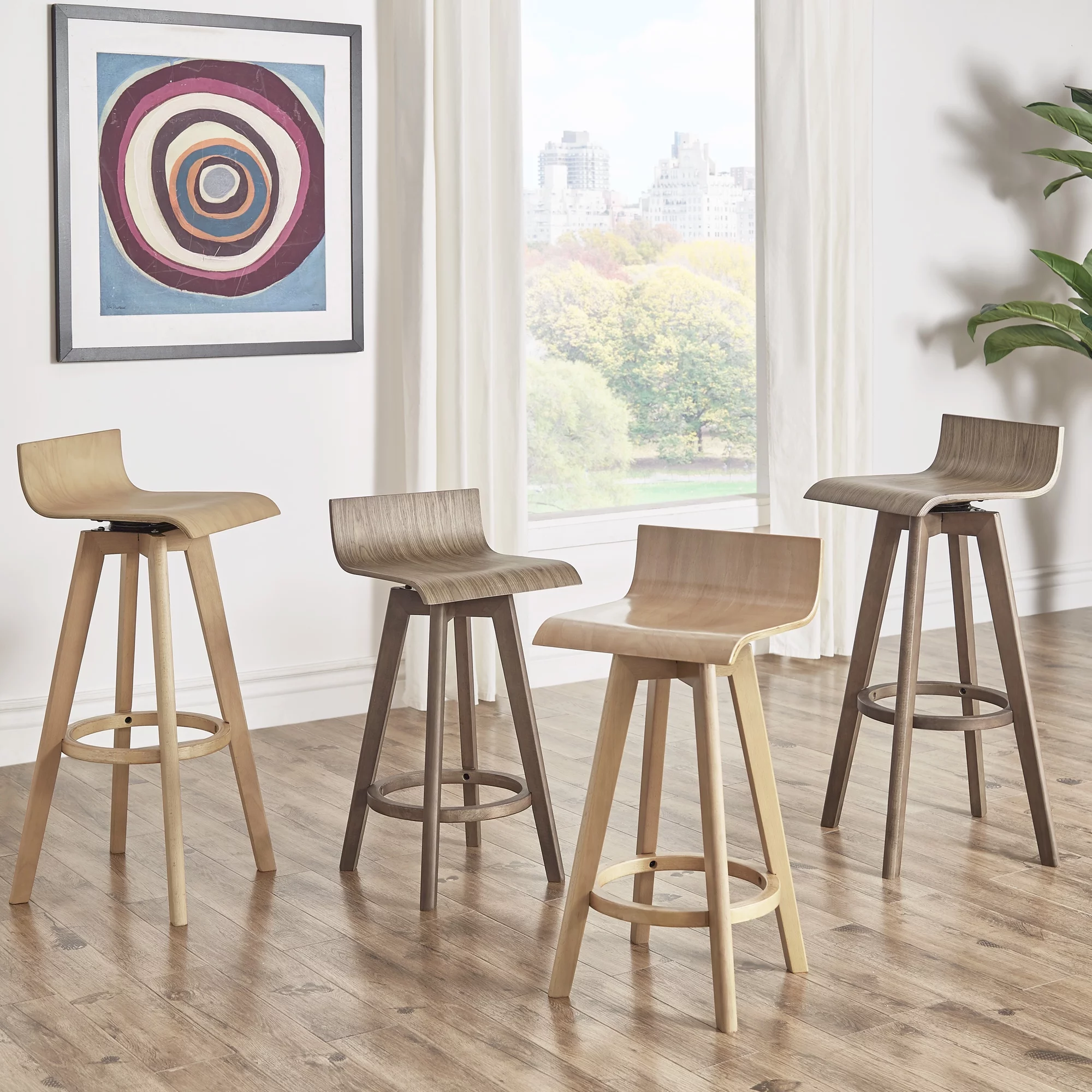 Weston Home Aleksi Modern Wood 24-inch Swivel Counter Stool, Set of 2, Natural