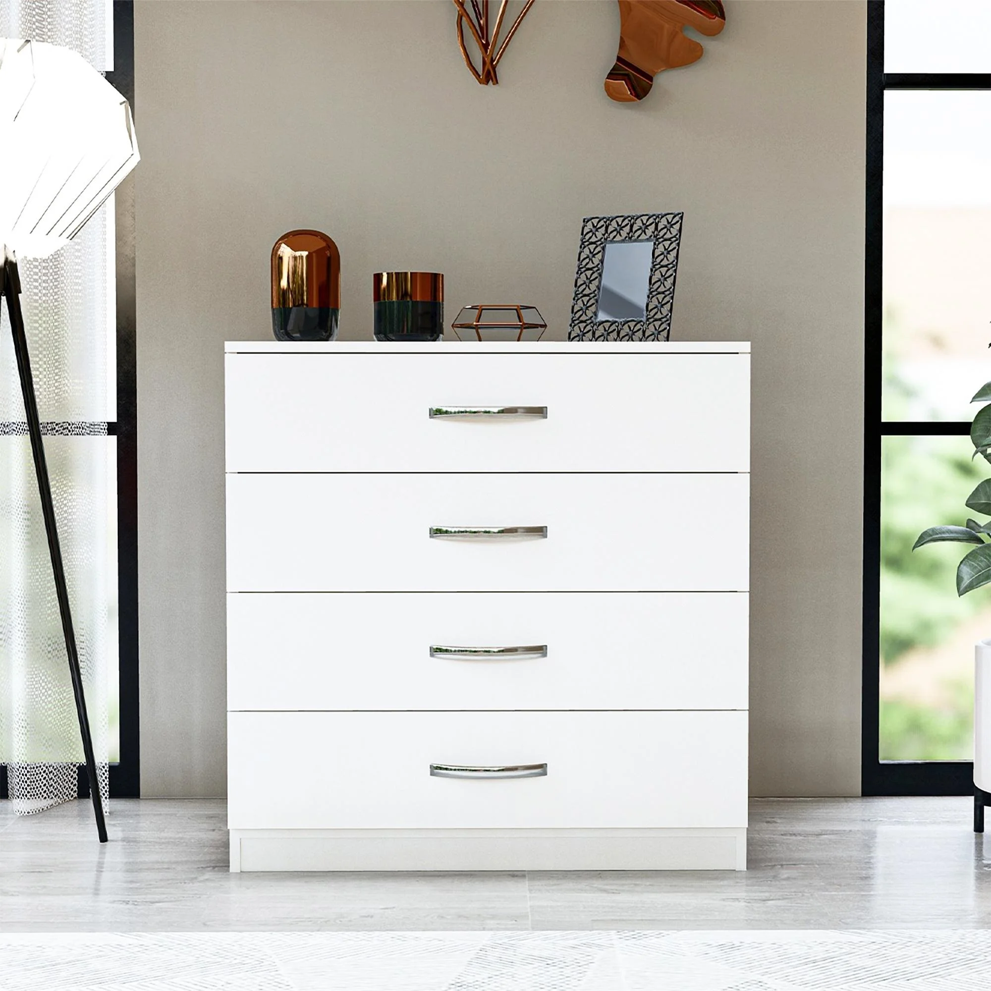 Glavbiku Modern Wood 4 Drawer Nightstand Dresser,Storage Cabinet for Bedroom,White,Adult,28.7