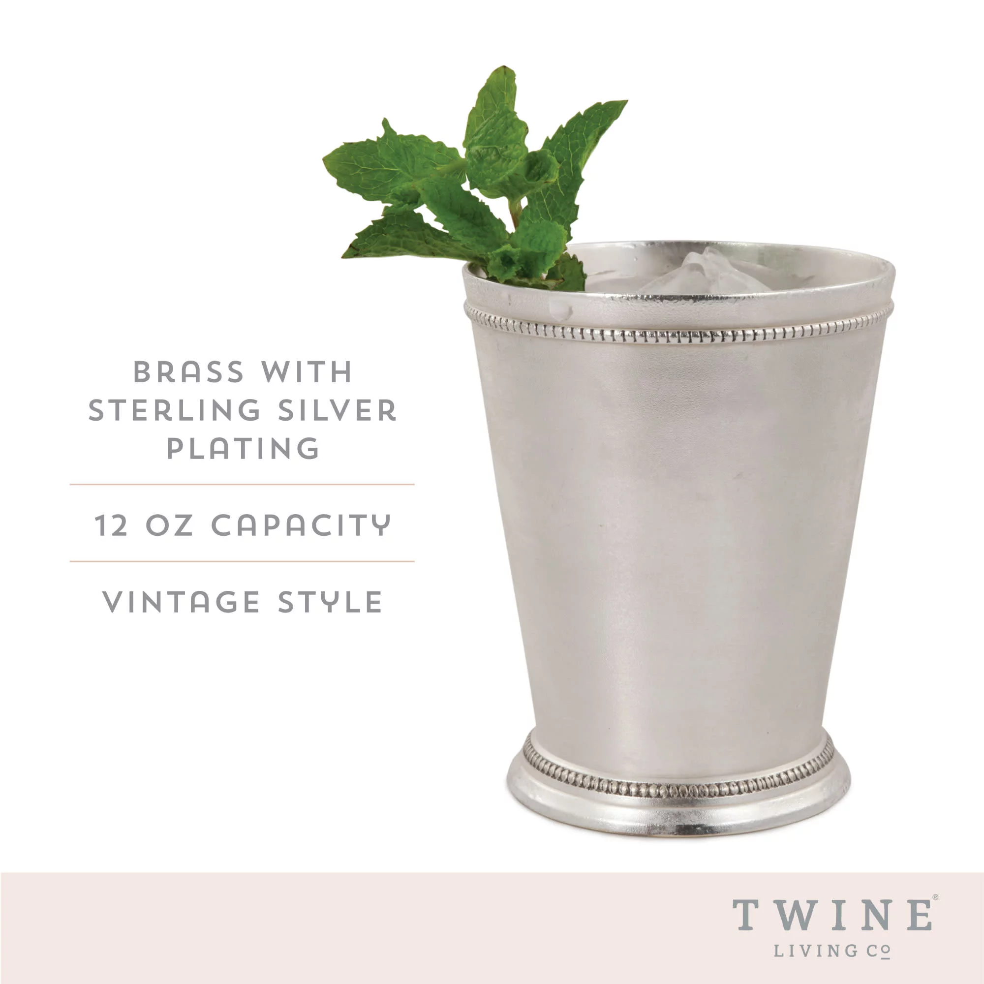 Twine Mint Julep Cup, Cocktail Tumbler, Vintage Julep glass, Set of 1, 12oz, Silver