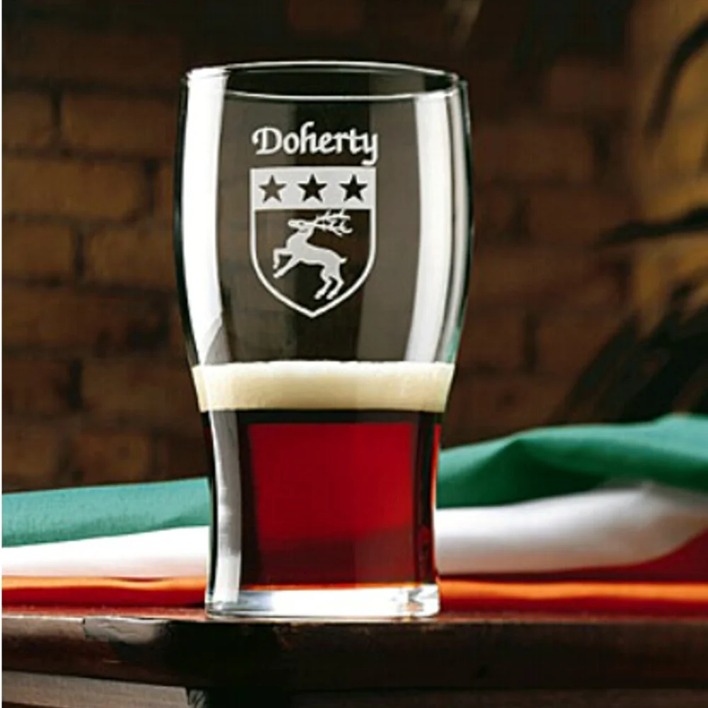 Kinsella Irish Coat of Arms Tavern Glasses - Set of 4 (Sand Etched)