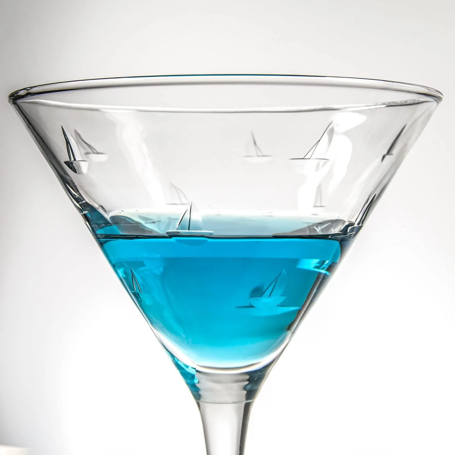 Sailing Martini Glass | Set Of 4 Stemmed 10 Ounce Martini Glasses | Lead-Free Glass | -Wheel Etched Cocktail Glasses | Made In The