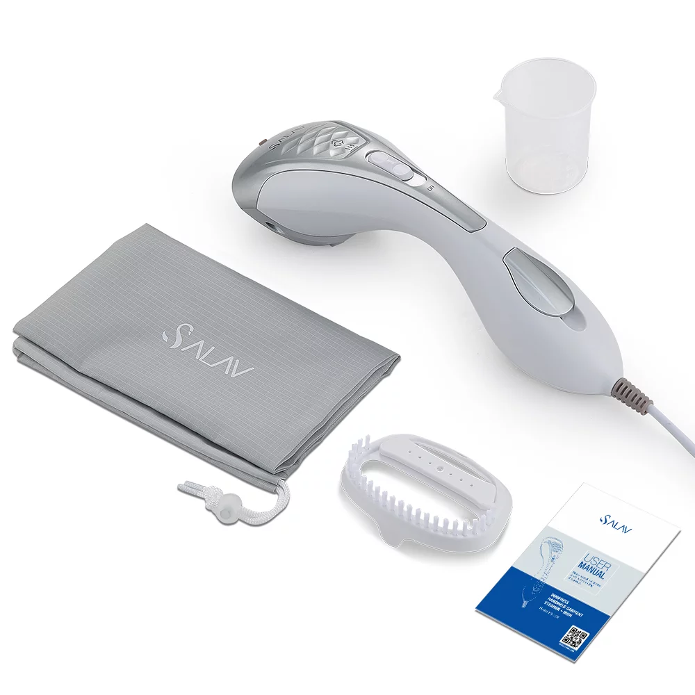 SALAV HS-100 Duopress Hand Held Garment Steamer and Iron with Ceramic-Coated Steam Plate and No-Drip System, 1150 watts, Silver