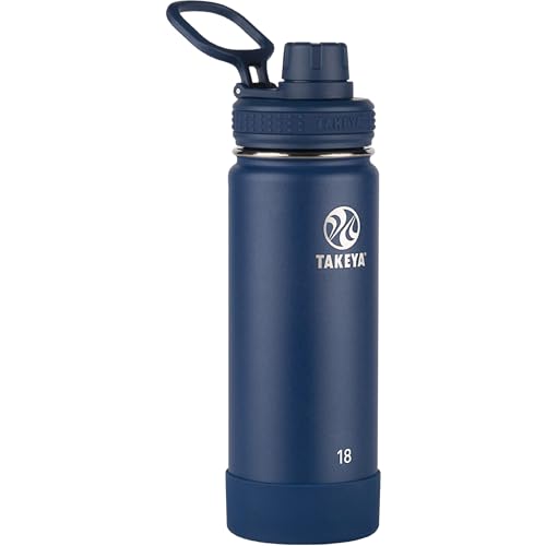 Takeya Actives Water Bottle with Spout Lid - Bottle with Double Stainless Steel Insulation - Dishwasher Safe & BPA-Free - Bottle with Spout Lid & Removable Bumper - 18 oz, Midnight Blue