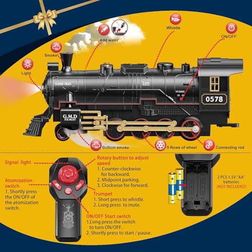 Electric Train Set Christmas Train Toys for Boys with Smokes, Lights and Sound (ON/Off) Rechargeable Train Set Under Christmas Tree, Toddler Model Trains for 3 4 5 6 7 8+ Years Old Kids Gifts