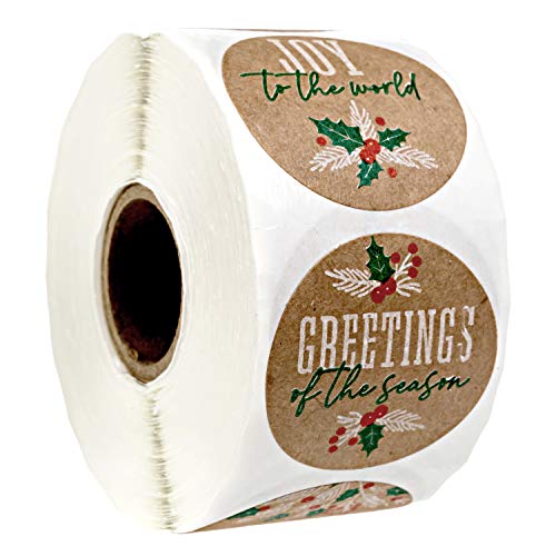 Brown Kraft Holiday Pine Stickers / 500 Classic Christmas Stickers / 6 Alternating Rustic Winter Holiday Labels / 1.5