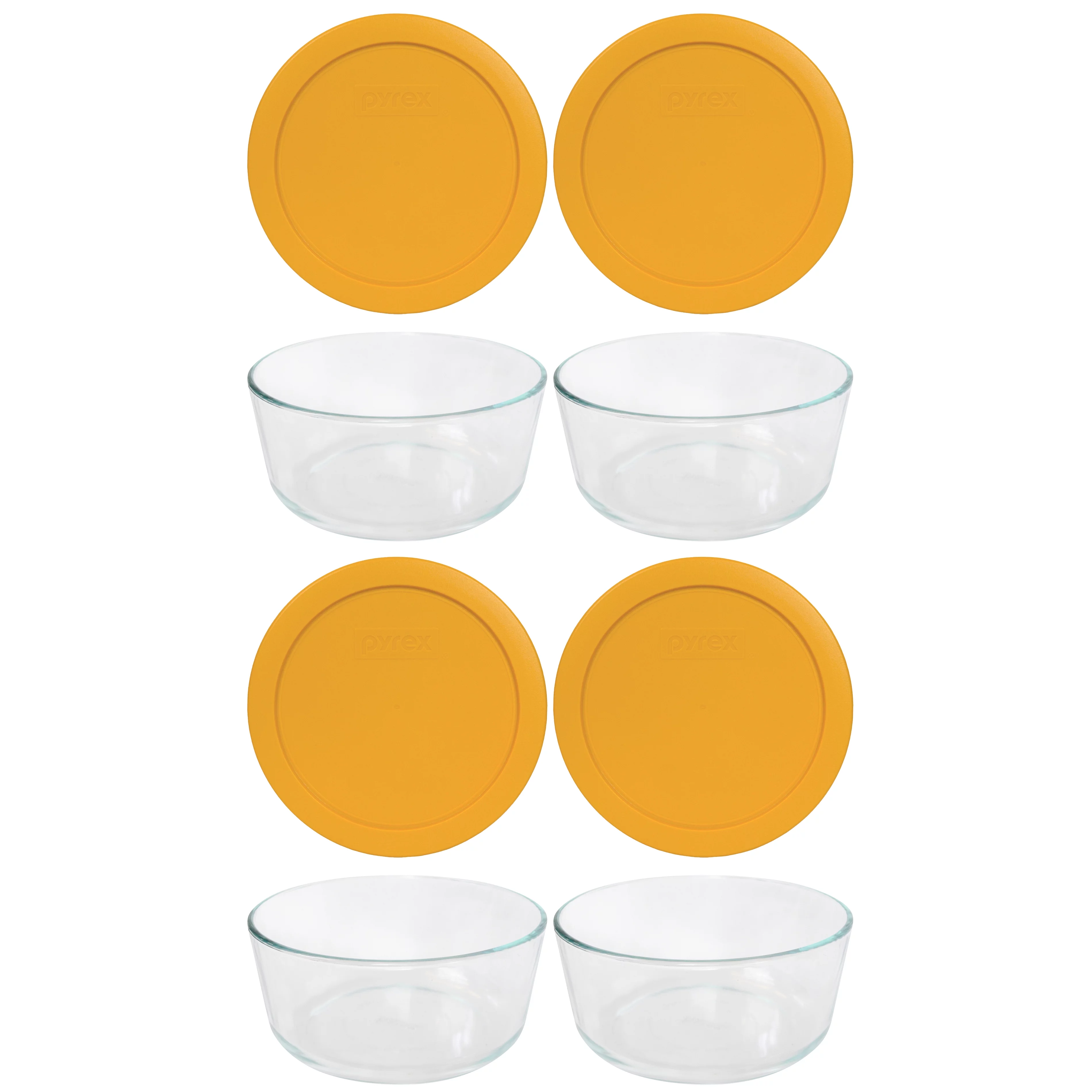 Pyrex 7203 7-Cup Glass Bowl & 7402-PC Lemon Drop Yellow Lid (4 Pack)
