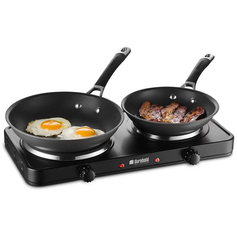 Durabold Electric Double Burner Sealed 1000W 7000W Cast Iron Hot Plate Black, 2 Pack