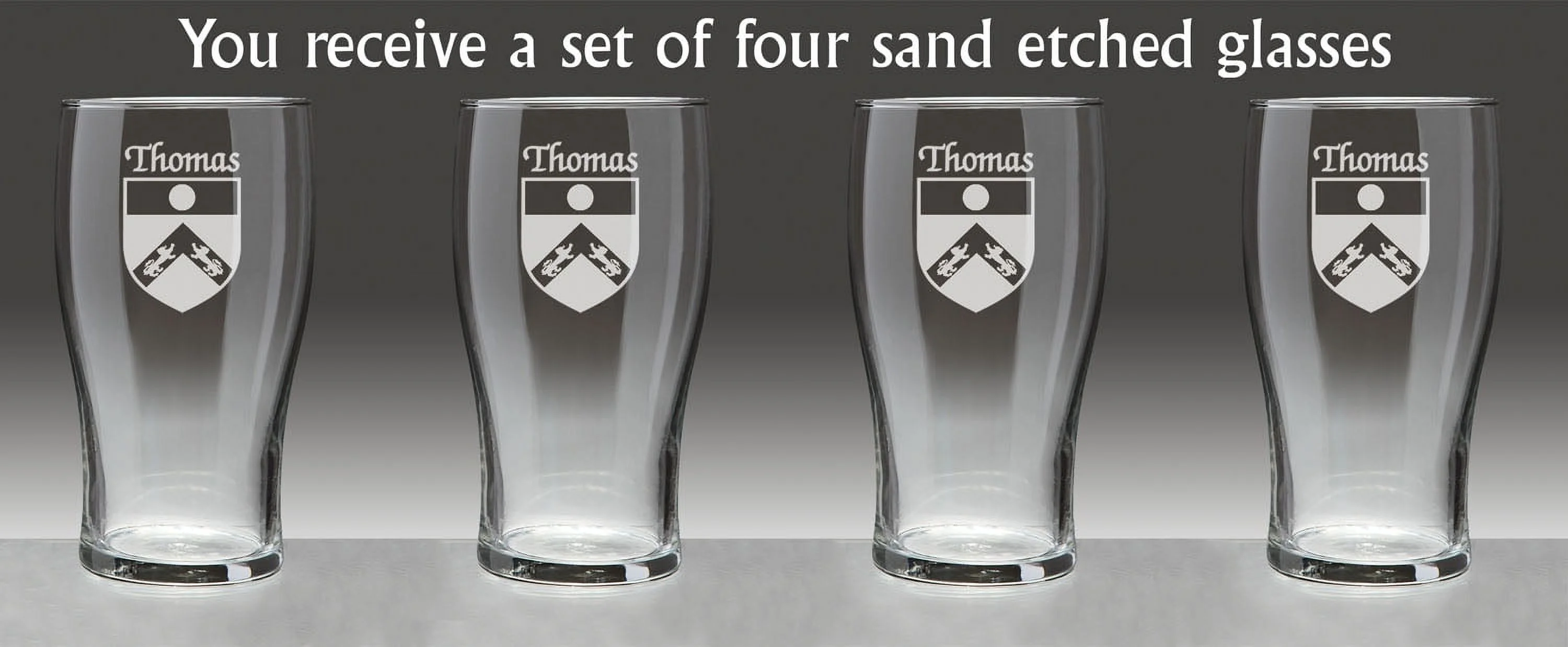 Thomas Irish Coat of Arms Tavern Glasses - Set of 4 (Sand Etched)