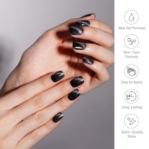 DANNI & TONI Semi Cured Gel Nail Strips Christmas Santa Claus Snowflakes Cat Eye Gel Nail Wraps 28 Stickers | Mistletoe Meow