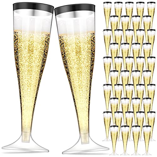 Zubebe 100 Pcs Plastic Champagne Flutes 4.5oz Classic Champagne Clear Plastic Cups Wedding Party Toasting Cocktail Cups Bulk Home Toasting Drinking Party(Blue)