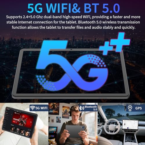 Android 15 Tablet with Keyboard, 26GB+256GB(2TB Expand), 10.1 Inch Tablet 8000 mAh Battery, BT 5.0, 5G WiFi, Widevine L1, Dual Camera, 2 in 1 Tab with Mouse, Case, Stylus(Black)