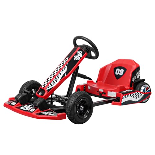 Go Kart for Kids 350W Powerful Drift Kart for Kids Electric Pedal Kart Ride On Toys Go Cart 16 MPH Drift Kart with 350W Motor, Ride On Car for Outdoor Go Kart 36V Electric Red US Plug