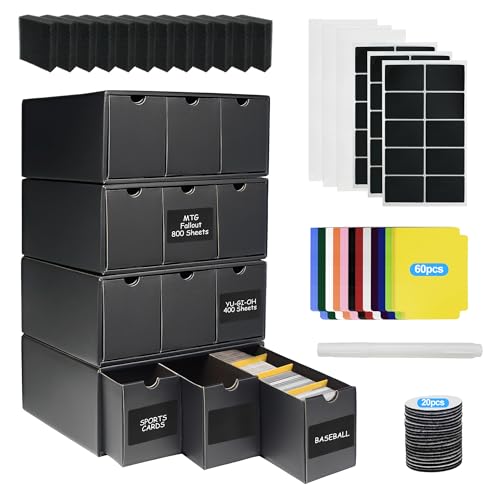 12000+ Trading Card Storage Box,Includes 12 Boxes & 60 Dividers,Trading Card Organizer For Collectible Cards Games,Card Box Fits For TCG,YuGiOh,MTG,TCG and Sport Cards