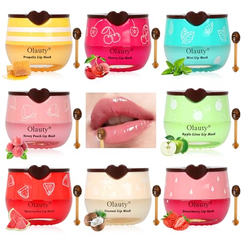 4 PCS Bee Lip Balm Honey Pot-Strawberry, Watermelon, Apple Lime, Honey Lip Mask Overnight Propolis Moisturizing,Vitamin E Prevention Cracked &Chapped Lips,Christmas Gifts Lip Balm