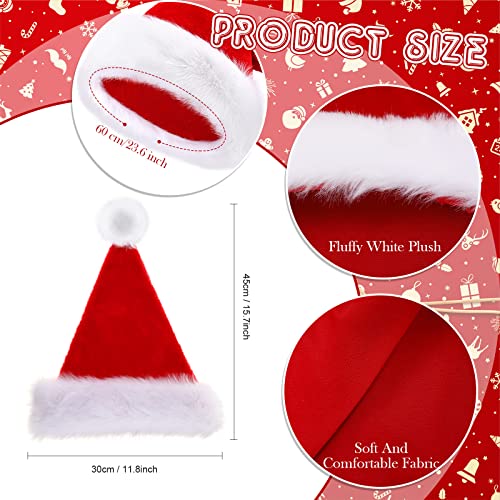 Vicenpal 20 Pcs Santa Hats Bulk Plush Christmas Hats for Adults Women Men Holiday Party Costume(Red)