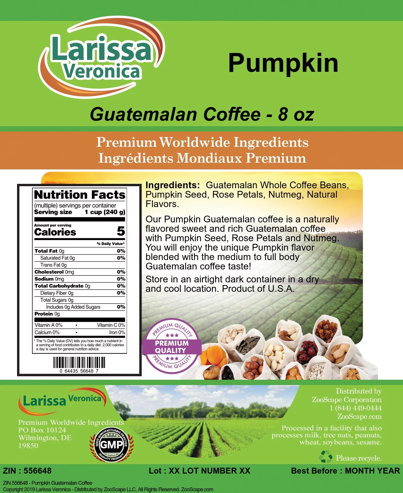 Larissa Veronica Pumpkin Guatemalan Coffee, (Pumpkin, Whole Coffee Beans, 8 oz, 3-Pack, Zin: 556648)
