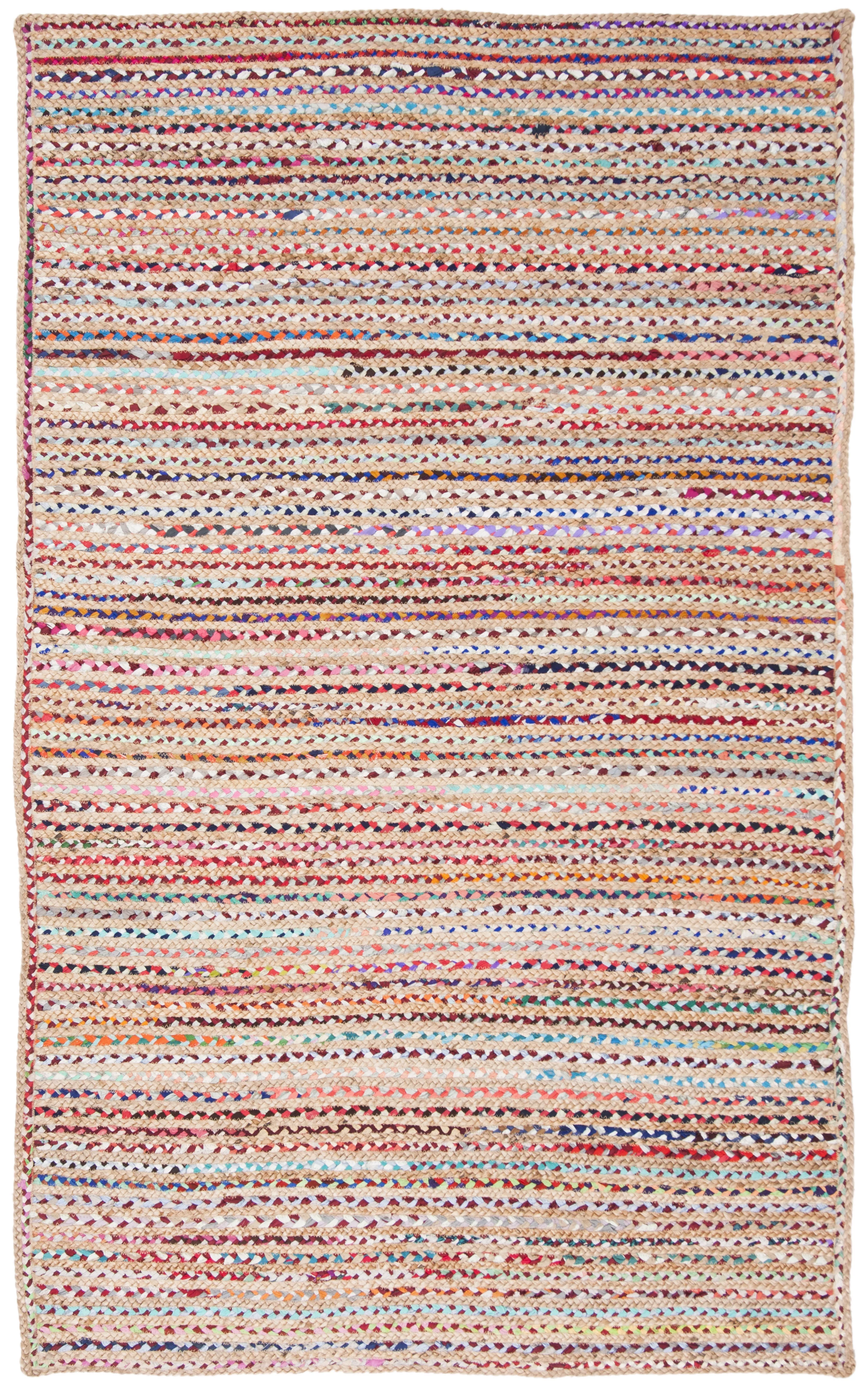 SAFAVIEH Cape Cod Jaylen Braided Striped Jute Area Rug, 8' x 10', Natural/Multi