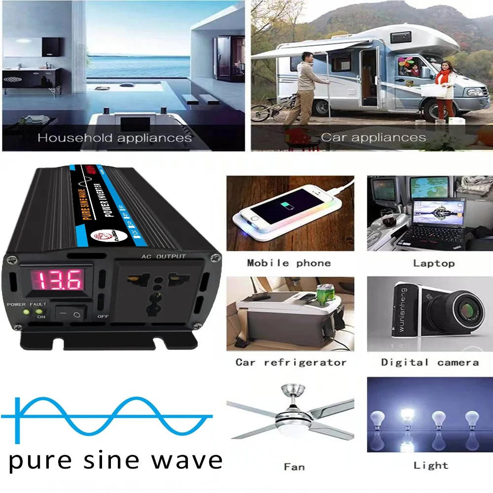 Pure Sine Wave Inverter, 4000W Power Inverter DC12V to AC 120V Car RV Converter Charger Adapter