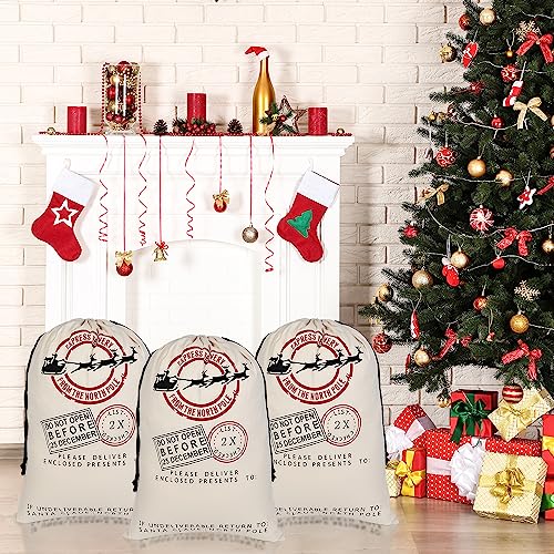 LKITMIUT 6 Pack Santa Sacks - Large Cotton Canvas Gift Bags With Drawstrings - 27.5