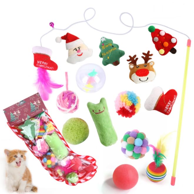 14 Pack Christmas Cat Toys Stocking Catnip Toys Kitten Toys for Cats Christmas New Year Holiday Party Gifts Favor