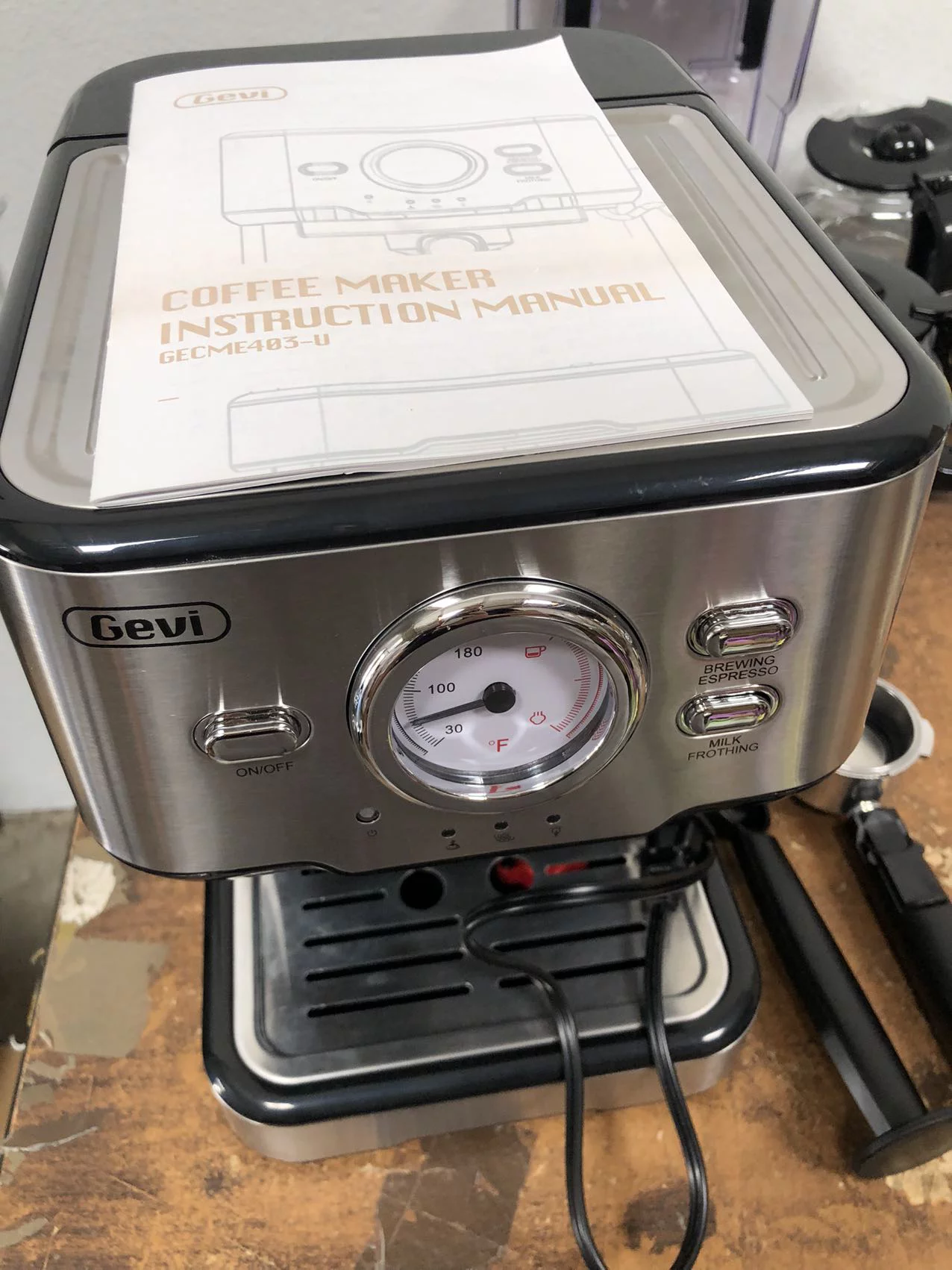 Pre-Owned GEVI Black 15 Bar Espresso Machine Cafe Steam Maker, 50.73 OZ Capacity (Fair)