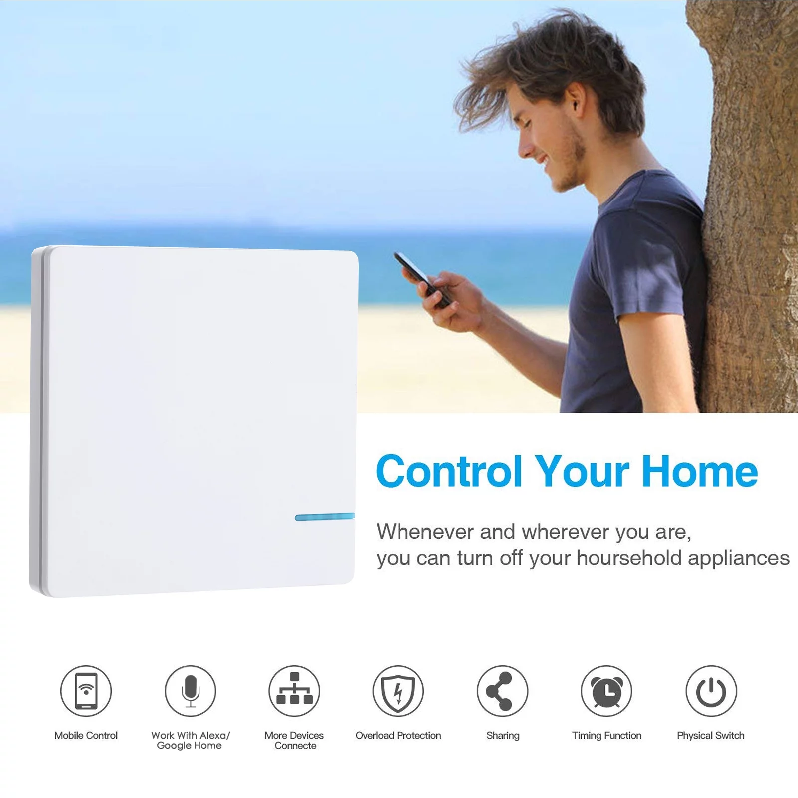 GREENCYCLE Smart Light Switch WiFi Wall Wireless 1-gang Switch + WIFI Receiver Compatible with Amazon Alexa and Google Home Remote Control Lights and Appliances Timing Function