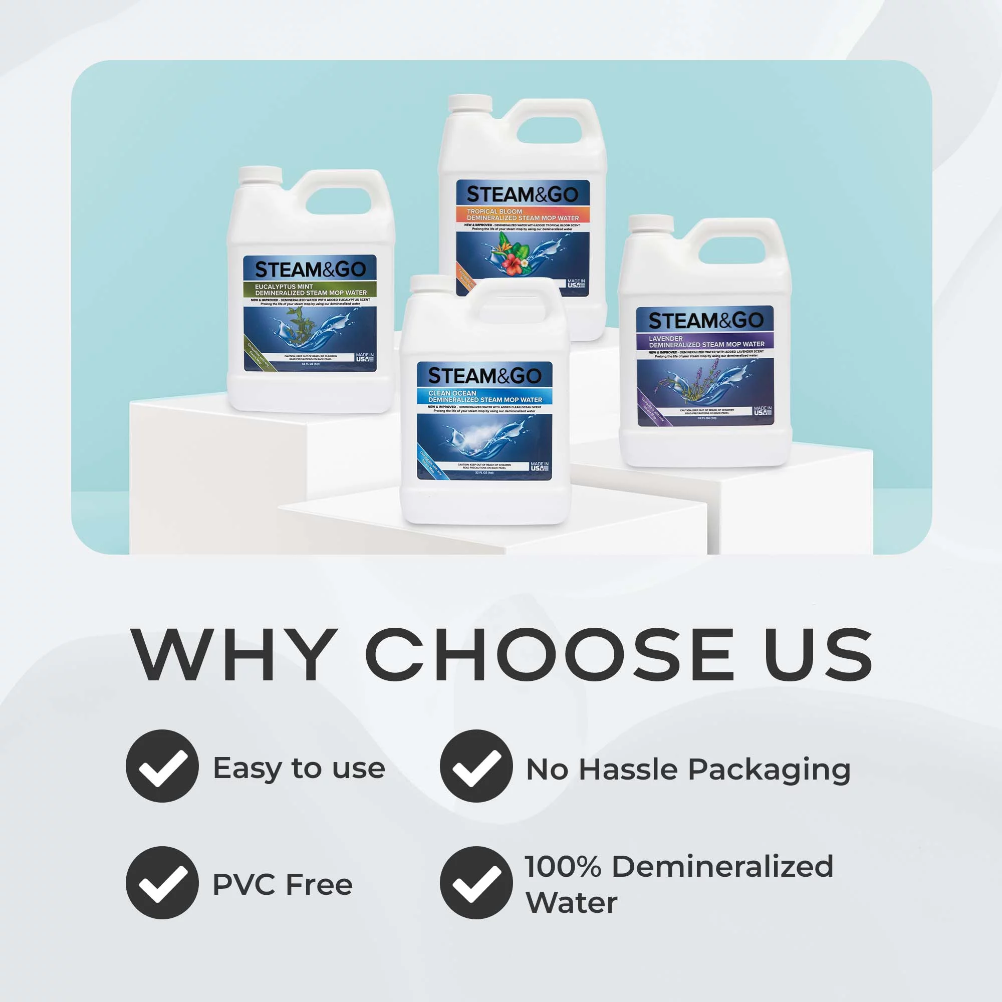 Steam and Go - Bundle of 4 Demineralized Water - Ocean, Lavender, Tropical , Eucalyptus