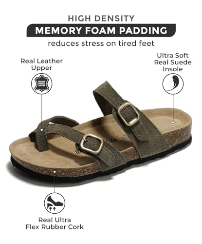 Project Cloud Genuine Leather Womens Sandals - Comfortable Cork Footbed Slides with Memory Foam Beach Essential Summer Sandals For Women 2025 (Lian)