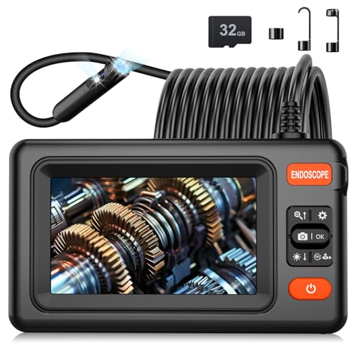 Dual Lens Endoscope Camera with Light, 1920P HD Borescope Camera with 4.3