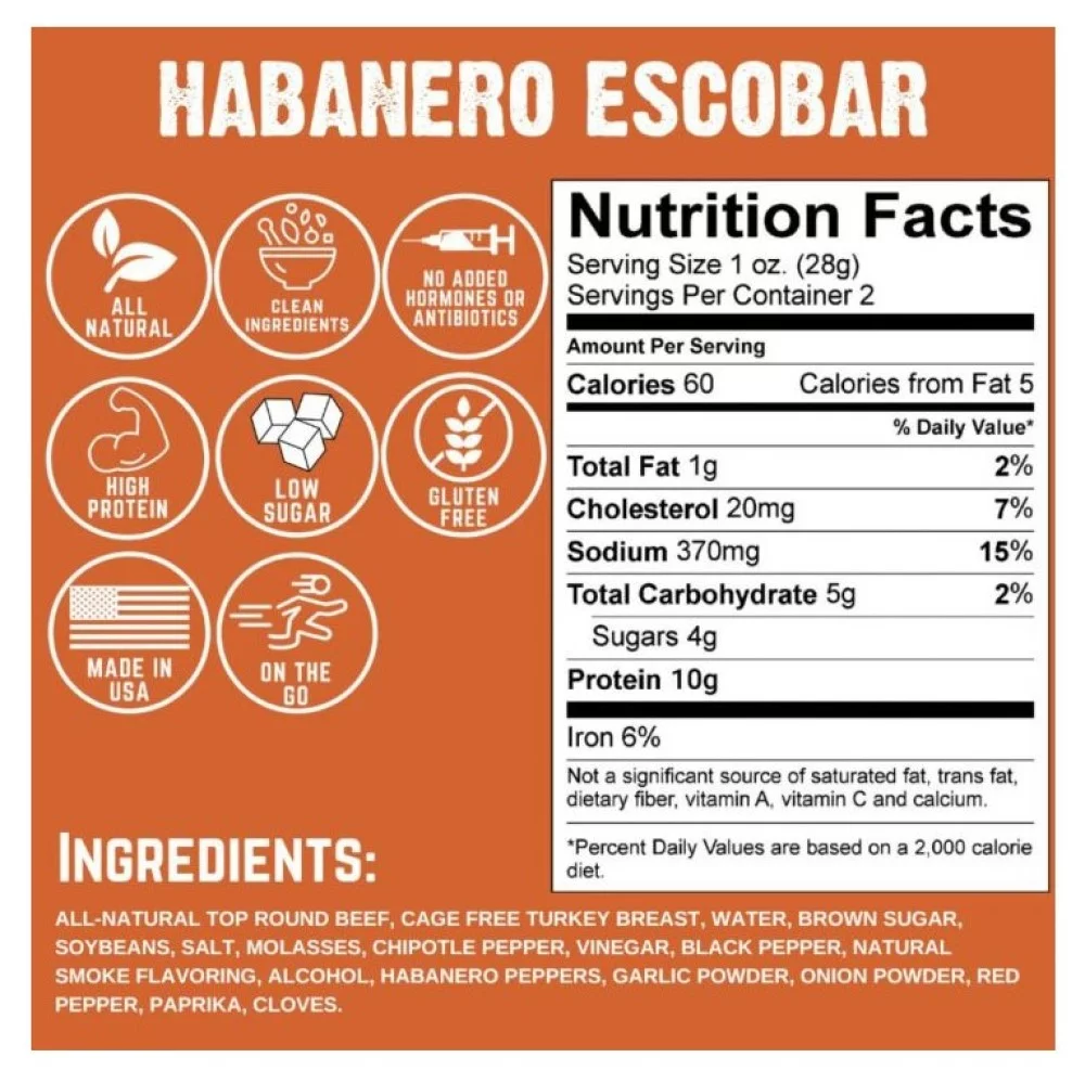 Righteous Felon Gluten Free Habanero Escobar Beef Jerky 2oz Resealable Bag